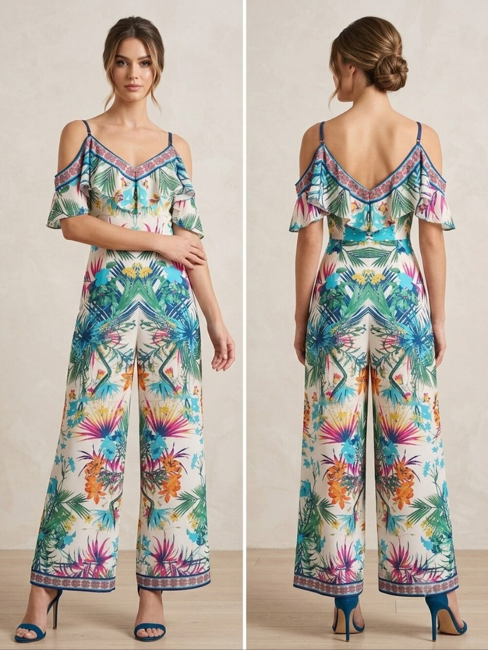 Flying  Tomato Cold Shoulder Floral  Jumpsuit Size Medium‎